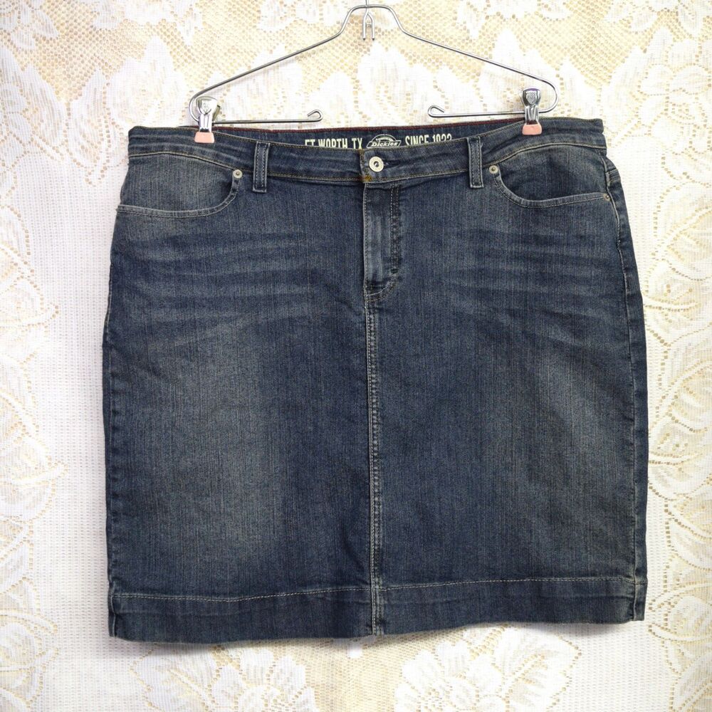 Dickies Womens Plus Size 18 Denim Jean Mini Skirt Mid Wash Normcore Grunge